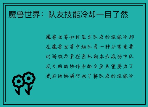 魔兽世界：队友技能冷却一目了然