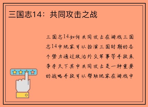 三国志14：共同攻击之战