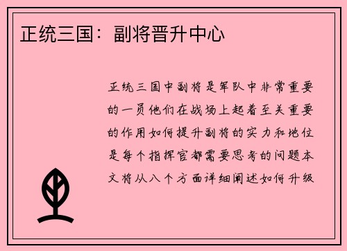 正统三国:副将晋升中心